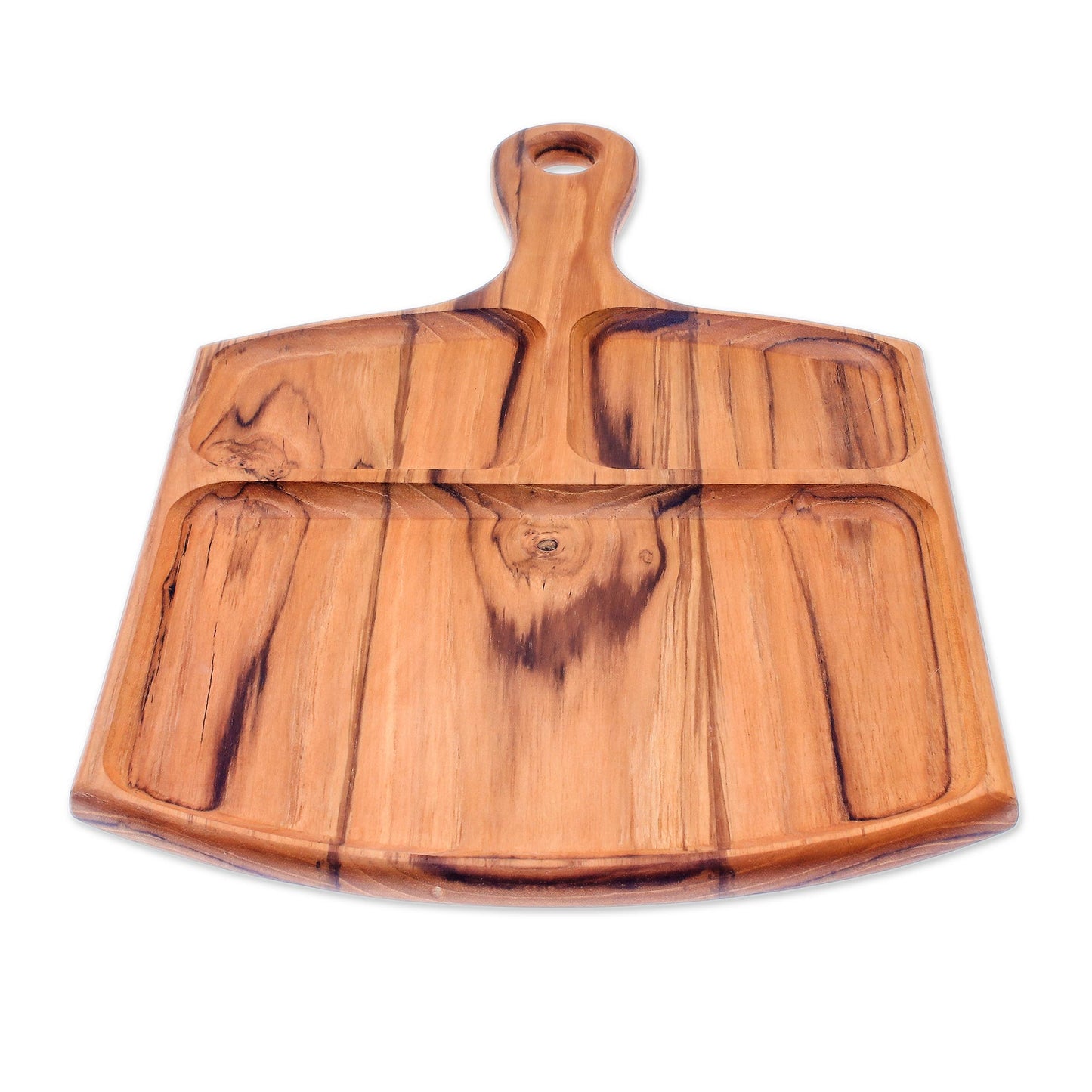 Delightful Portion Sectioned Teak Wood Tray Crafted in Thailand