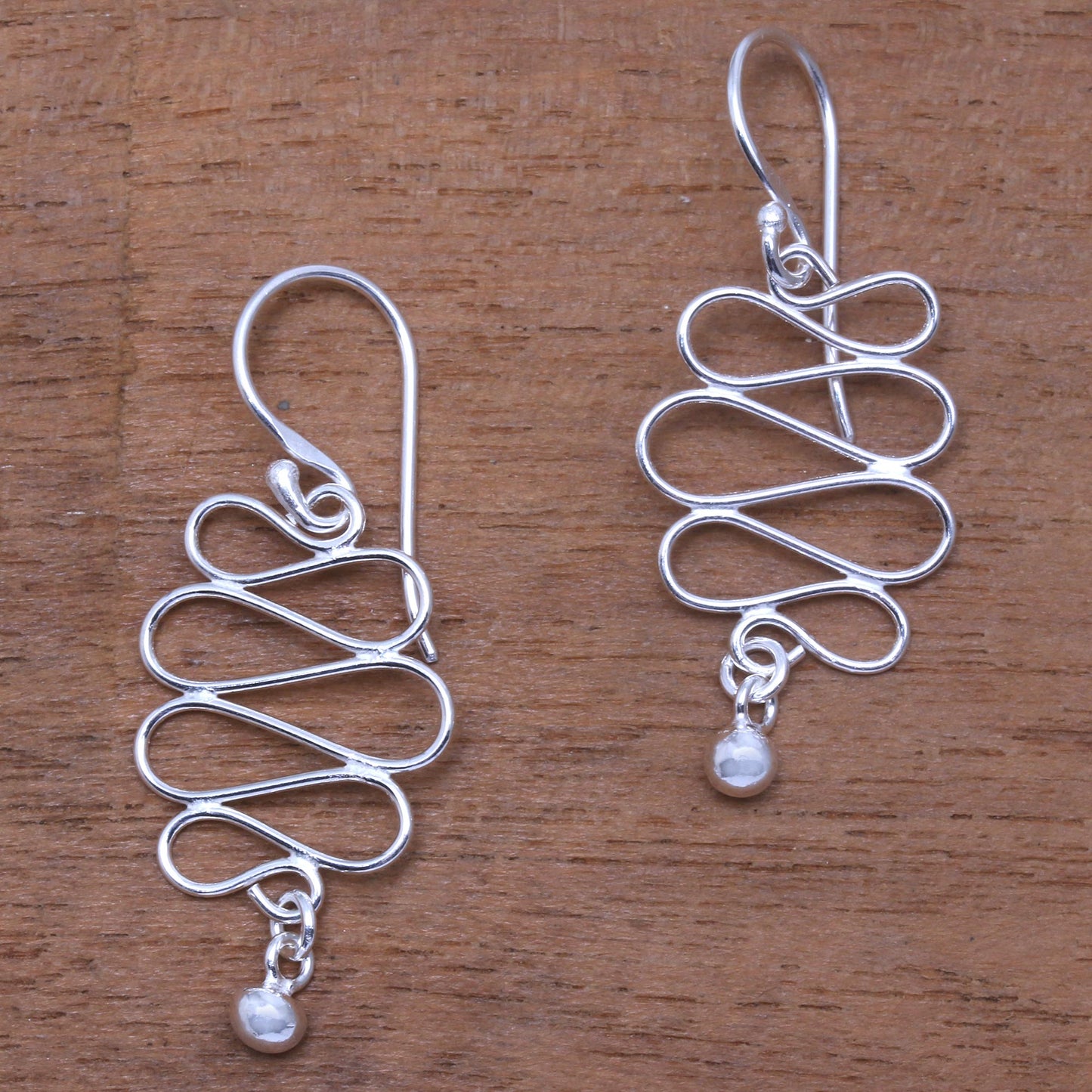 Bali Current Wavy Sterling Silver Dangle Earrings Crafted in Bali