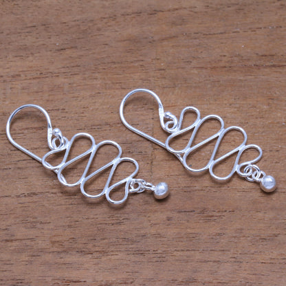 Bali Current Wavy Sterling Silver Dangle Earrings Crafted in Bali