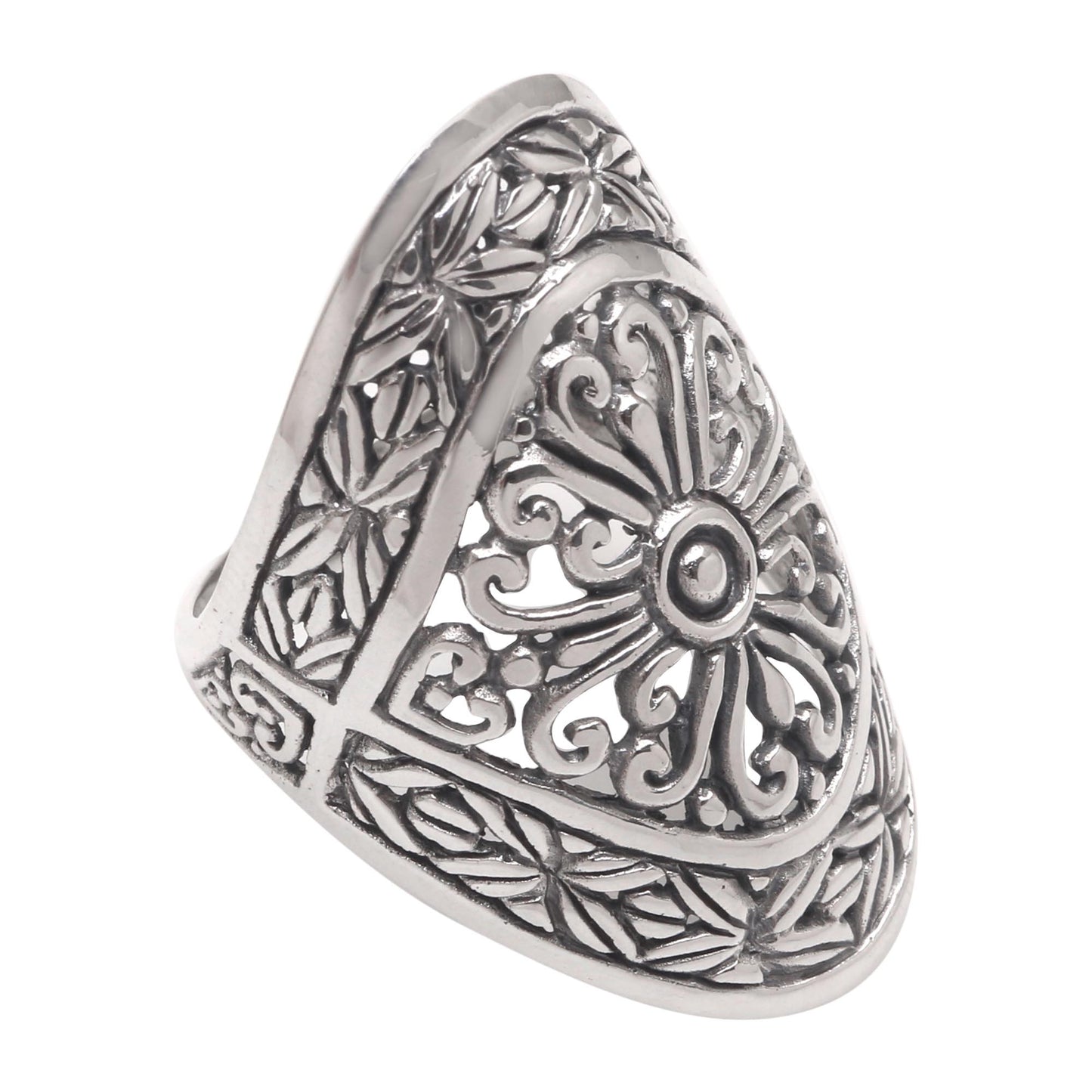 Bamboo Elegance Bamboo Leaf Sterling Silver Cocktail Ring from Bali