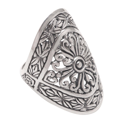 Bamboo Elegance Bamboo Leaf Sterling Silver Cocktail Ring from Bali