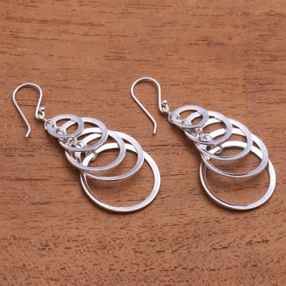 Shimmering Moons 925 Sterling Silver Dangle Earrings with Circle Pattern