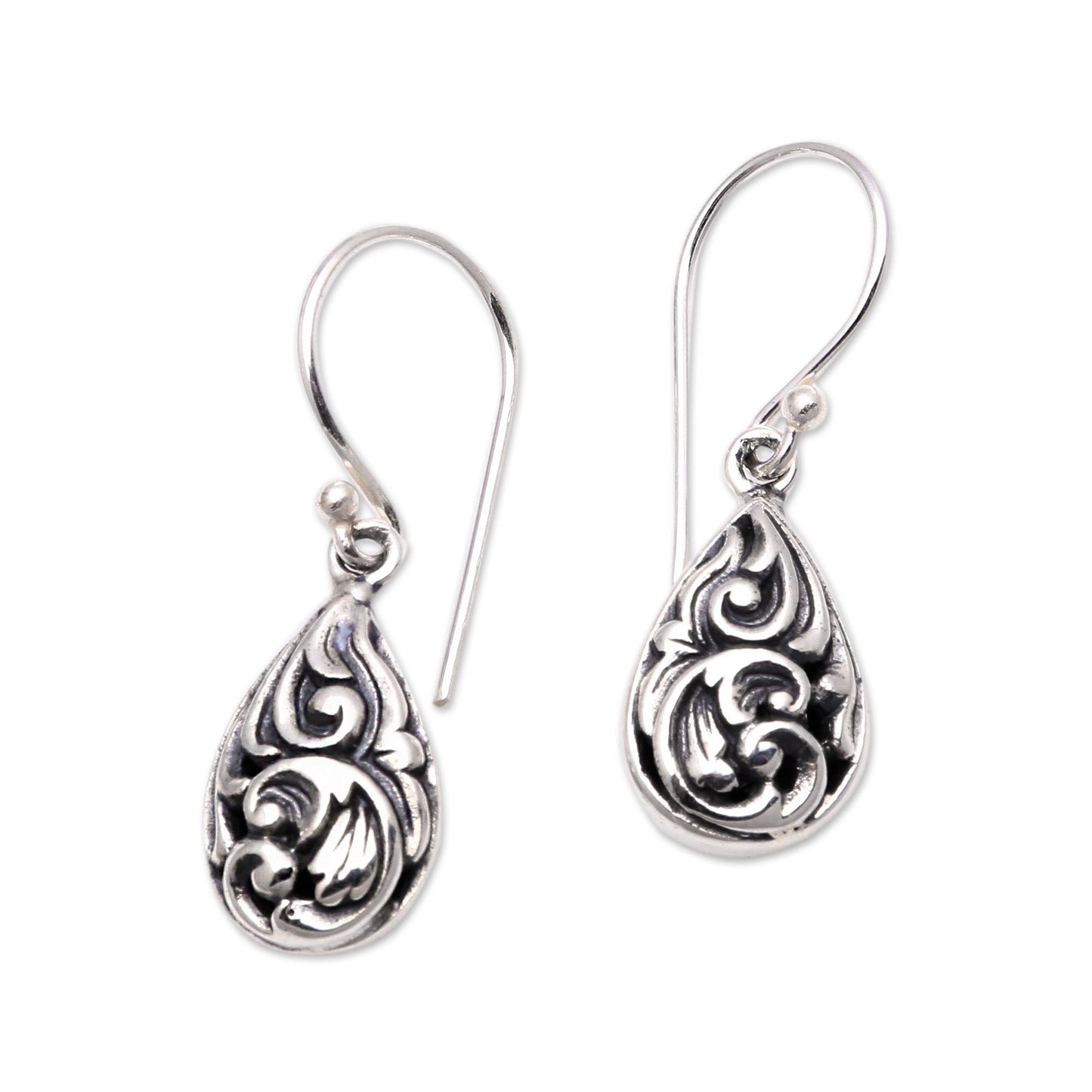 Drops of Tradition Patterned Drop-Shaped Sterling Silver Dangle Earrings