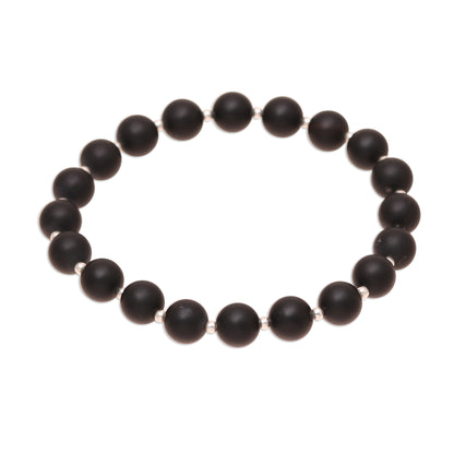 Calm Midnight Black Onyx Beaded Stretch Bracelet from India