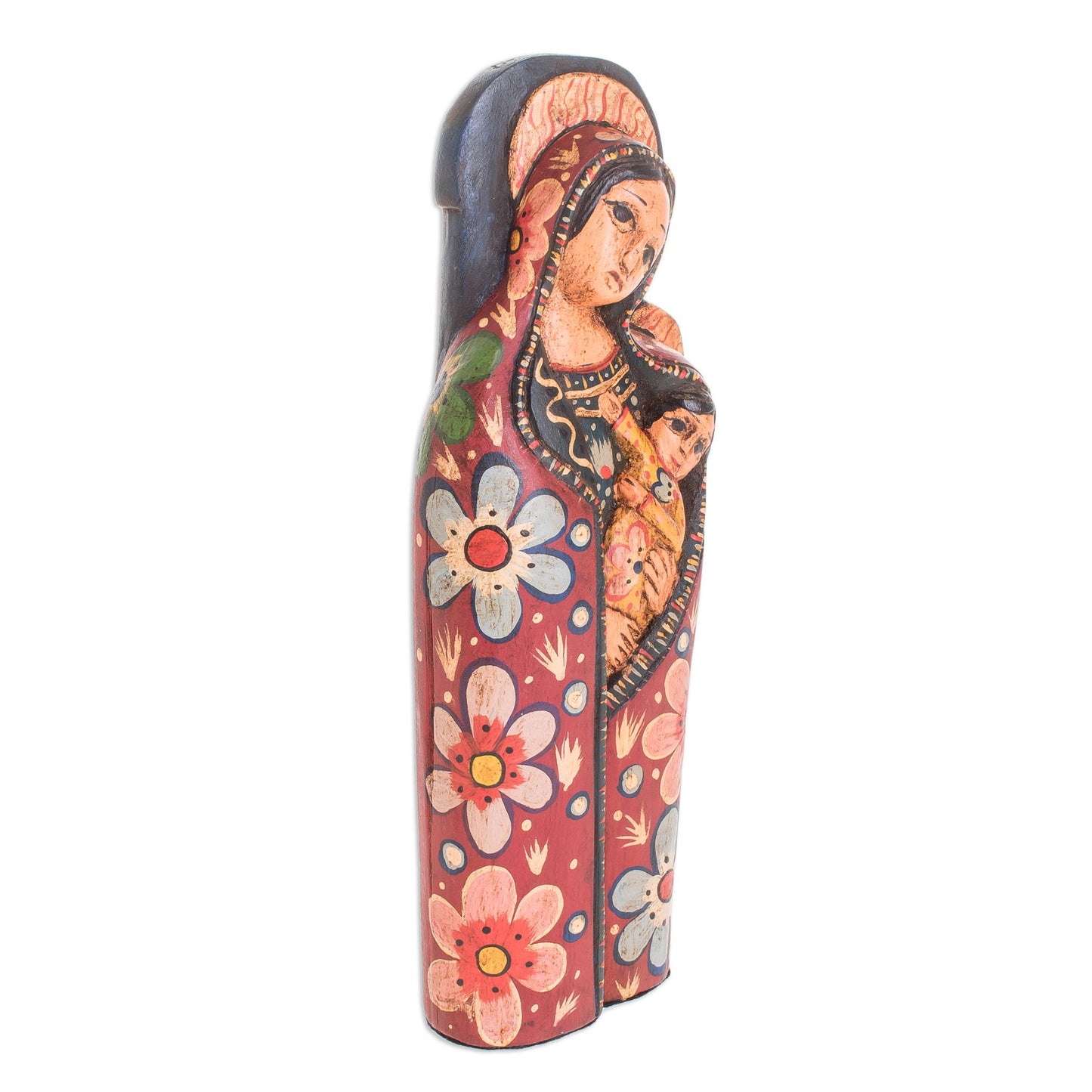 Mother of Love Hand-Carved Wood Mary and Jesus Statuette from Guatemala