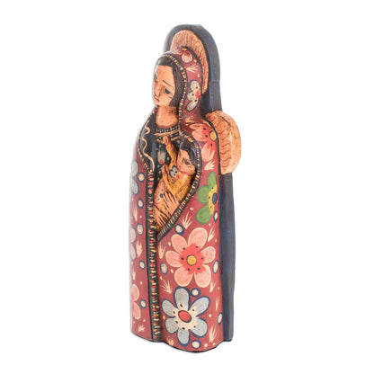 Mother of Love Hand-Carved Wood Mary and Jesus Statuette from Guatemala