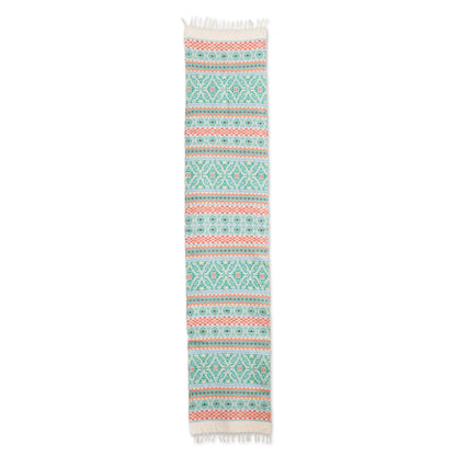Guatemala is Family Handwoven Cotton Table Runner in Turquoise from Guatemala