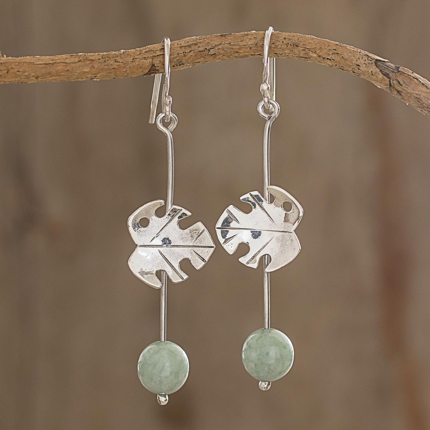 Exotic Tropics in Apple Green Jade Leaf Dangle Earrings in Apple Green from Guatemala