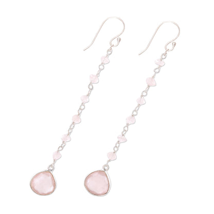 Morning Drops 4-Carat Rose Quartz Dangle Earrings from India