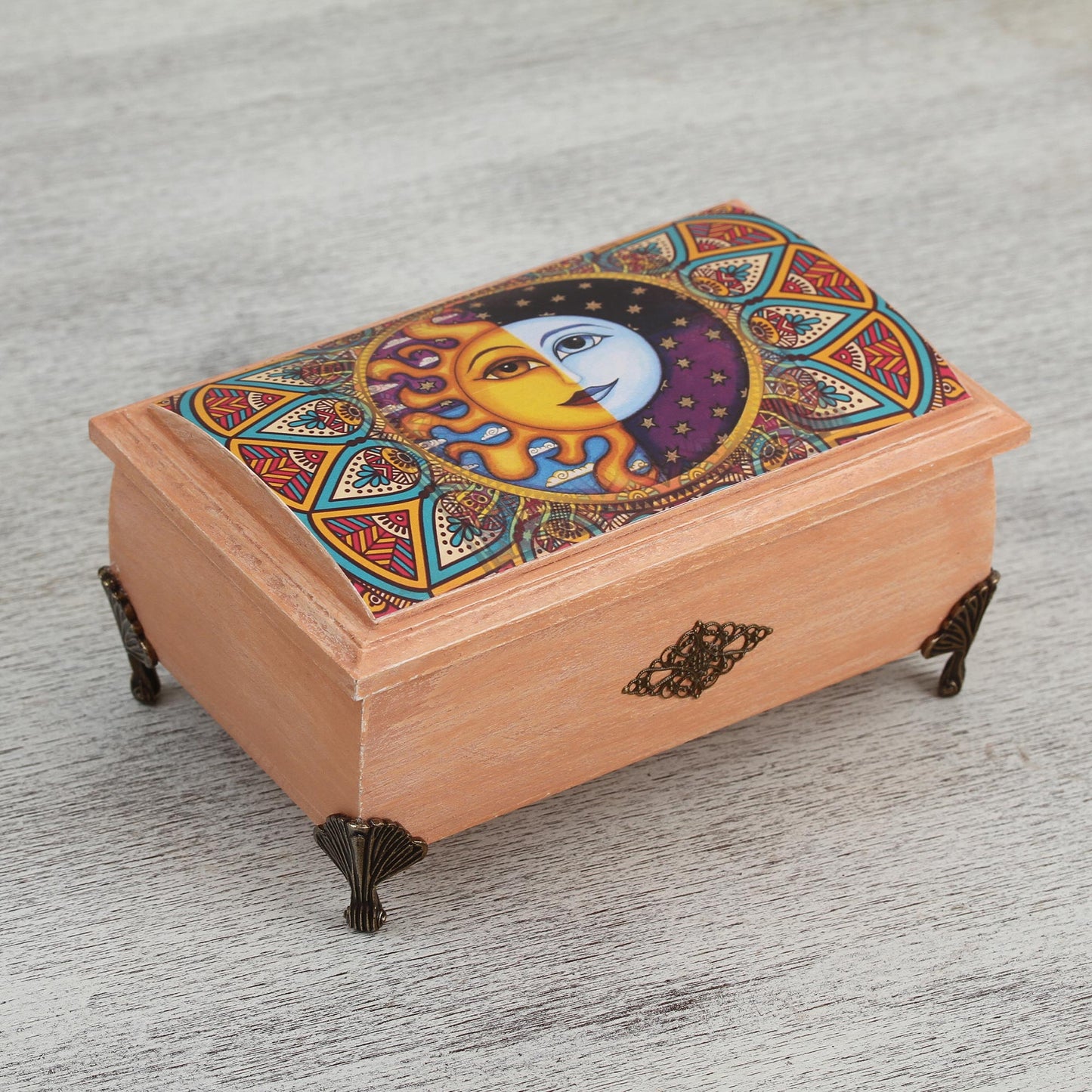 Life is Good Sun and Moon Decoupage Wood Decorative Box from Mexico