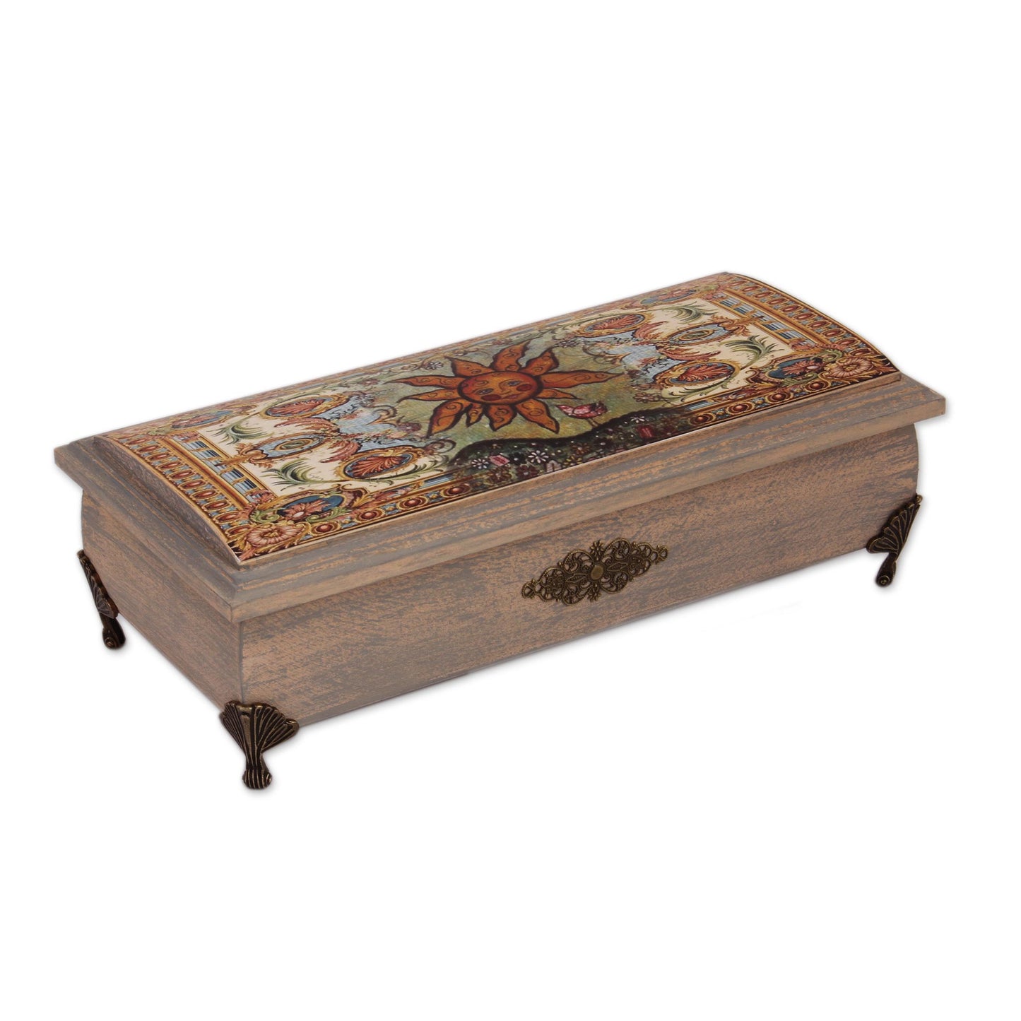 World of the Sun Sun Motif Decoupage Wood Decorative Box from Mexico