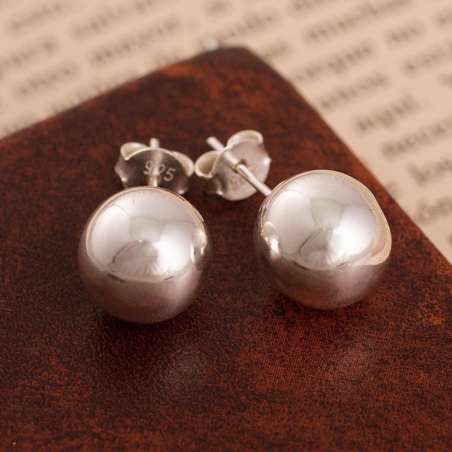 Gleaming Orbs Round Sterling Silver Stud Earrings Crafted in Peru