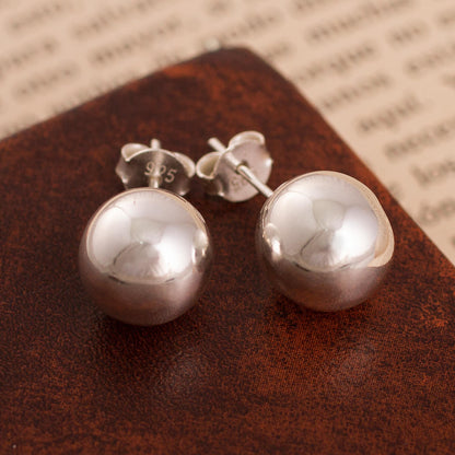 Gleaming Orbs Round Sterling Silver Stud Earrings Crafted in Peru