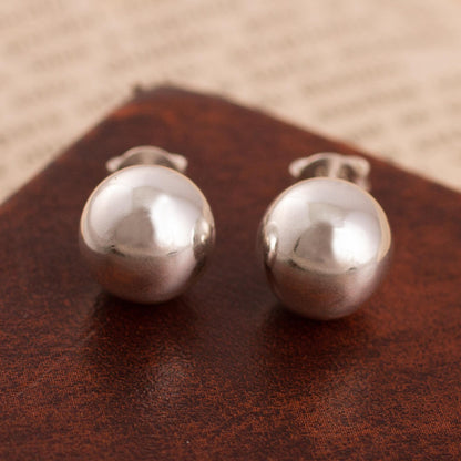 Gleaming Orbs Round Sterling Silver Stud Earrings Crafted in Peru