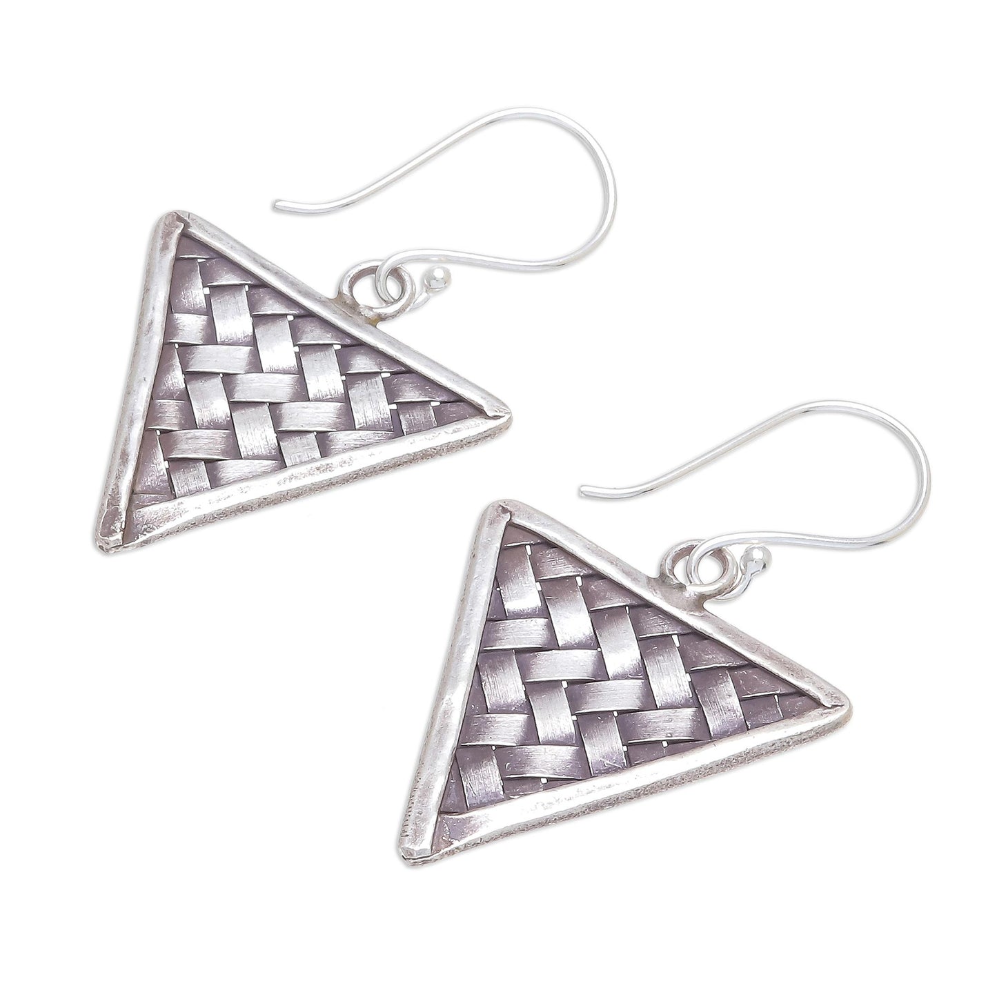 Triangle Weave Weave Motif Karen Silver Dangle Earrings from Thailand