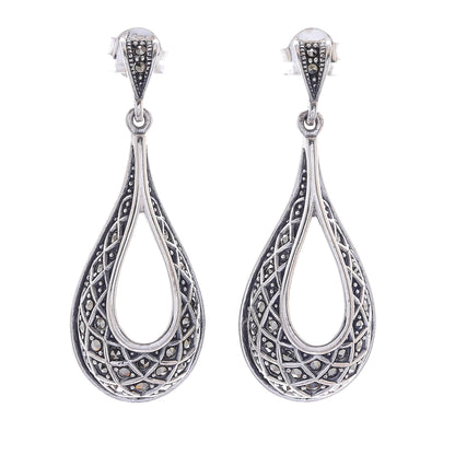 Lovely Dew Sterling Silver and Marcasite Dangle Earrings from Thailand