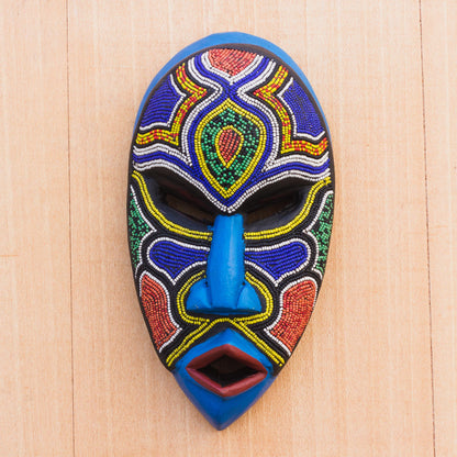 Beaded Love Recycled Plastic Beaded African Wood Mask from Ghana