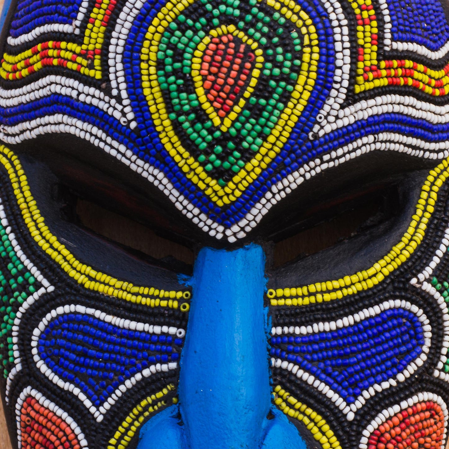 Beaded Love Recycled Plastic Beaded African Wood Mask from Ghana