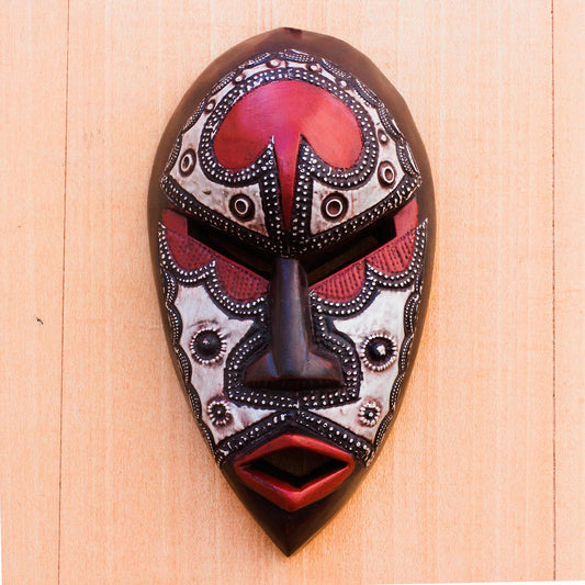 African Lover African Wood and Aluminum Mask from Ghana