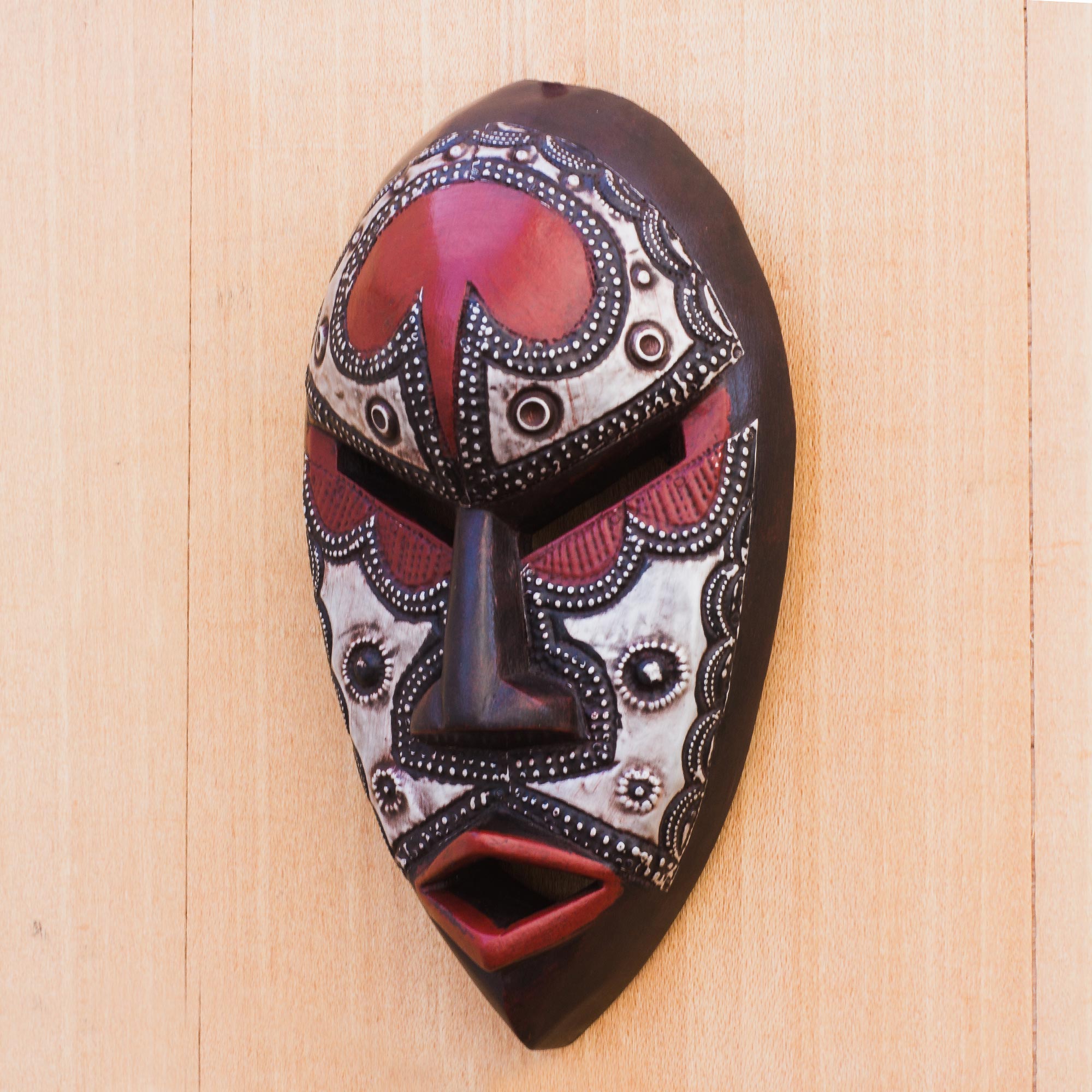 NOVICA African Lover African Wood and Aluminum Mask from Ghana