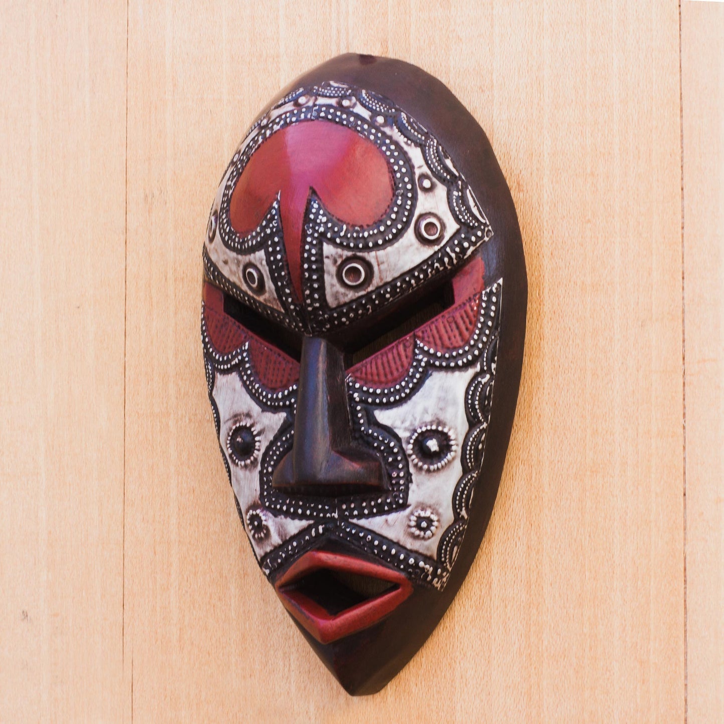 African Lover African Wood and Aluminum Mask from Ghana