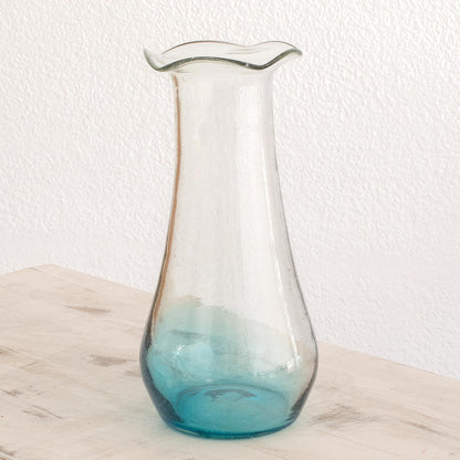 Glistening Sea Handblown Recycled Glass Vase with Blue Accent