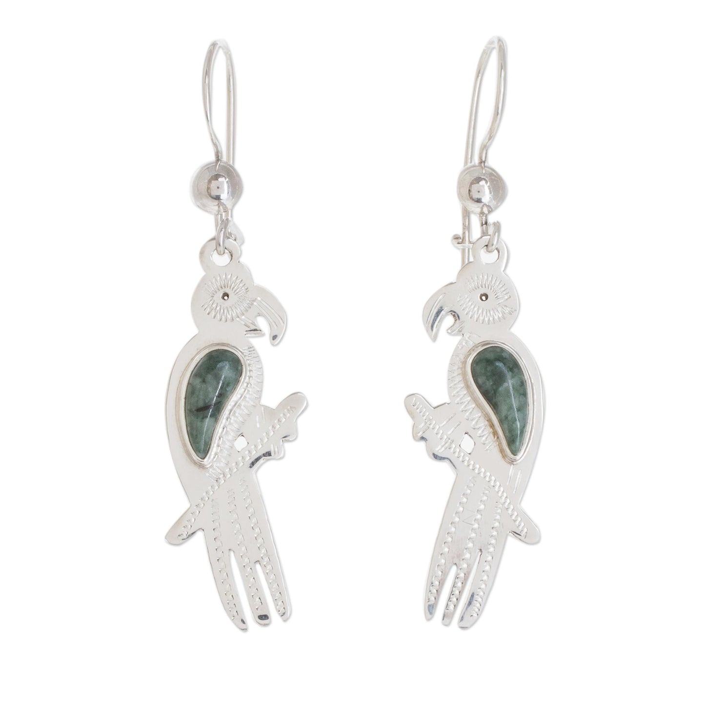 Gleaming Macaw Green Jade Macaw Dangle Earrings from Guatemala