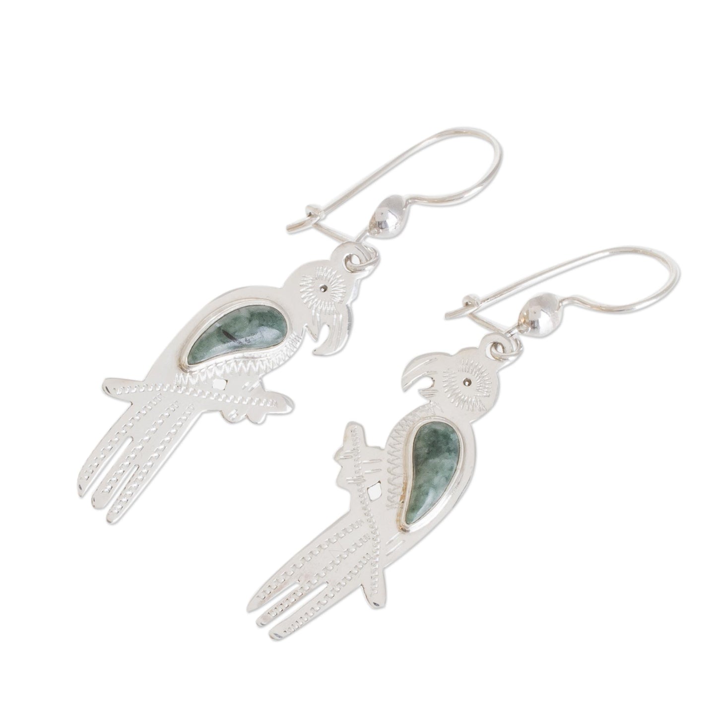 Gleaming Macaw Green Jade Macaw Dangle Earrings from Guatemala