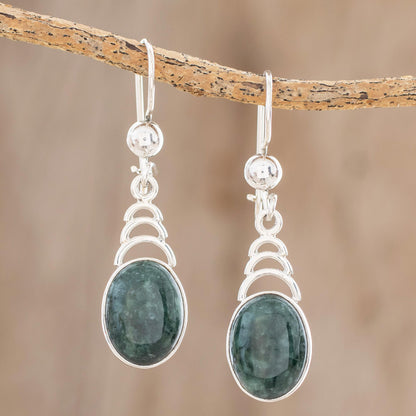 Dark Green Antique Arcs Arc Motif Jade Dangle Earrings from Guatemala