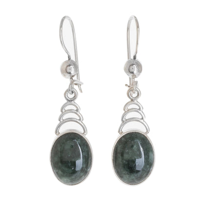 Dark Green Antique Arcs Arc Motif Jade Dangle Earrings from Guatemala