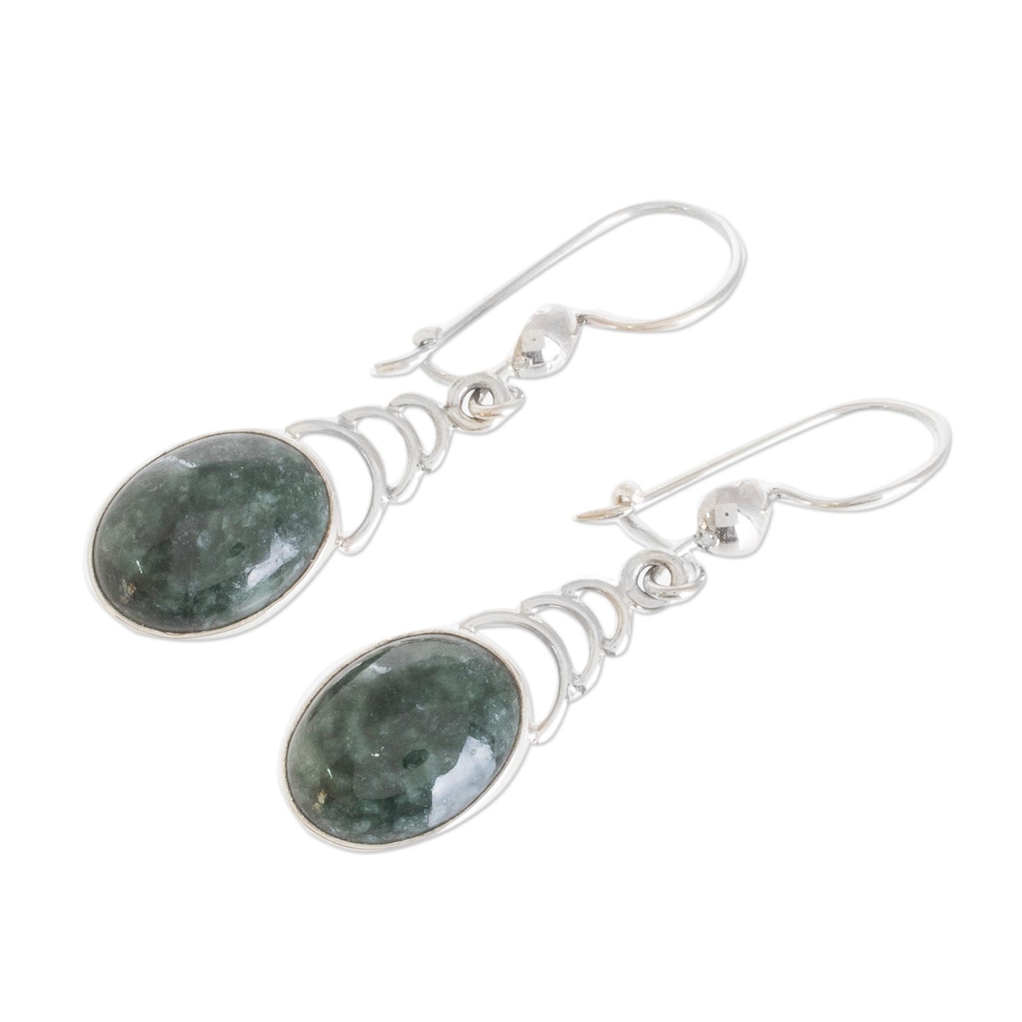 Dark Green Antique Arcs Arc Motif Jade Dangle Earrings from Guatemala