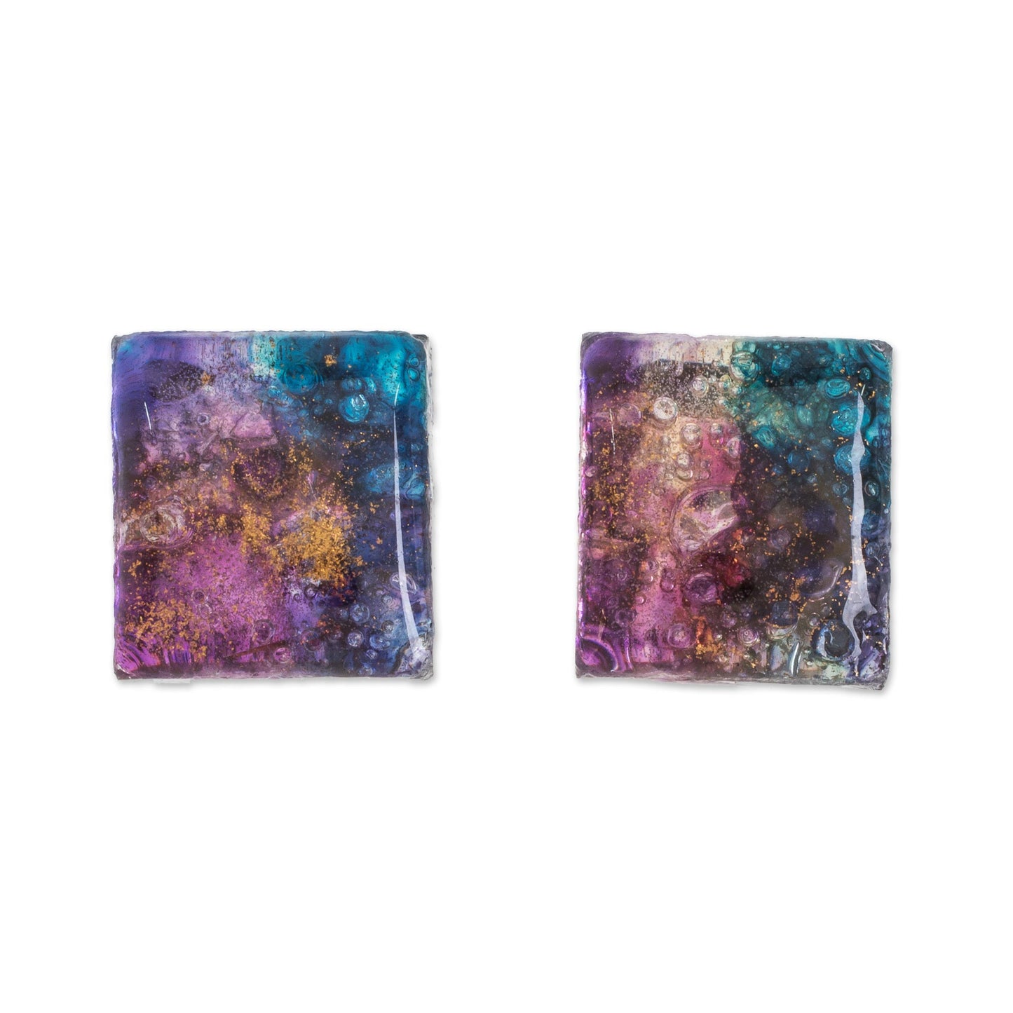 Cosmic Constellation Colorful Square Recycled Glass Button Earrings