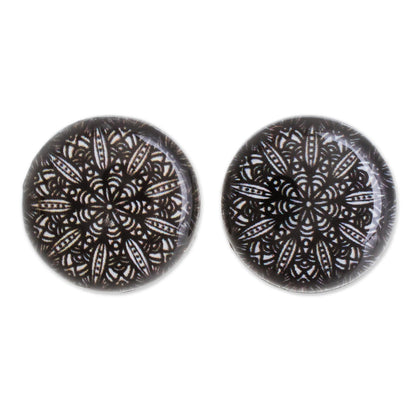 Elegant Intricacy Black and White Resin and Paper Stud Earrings