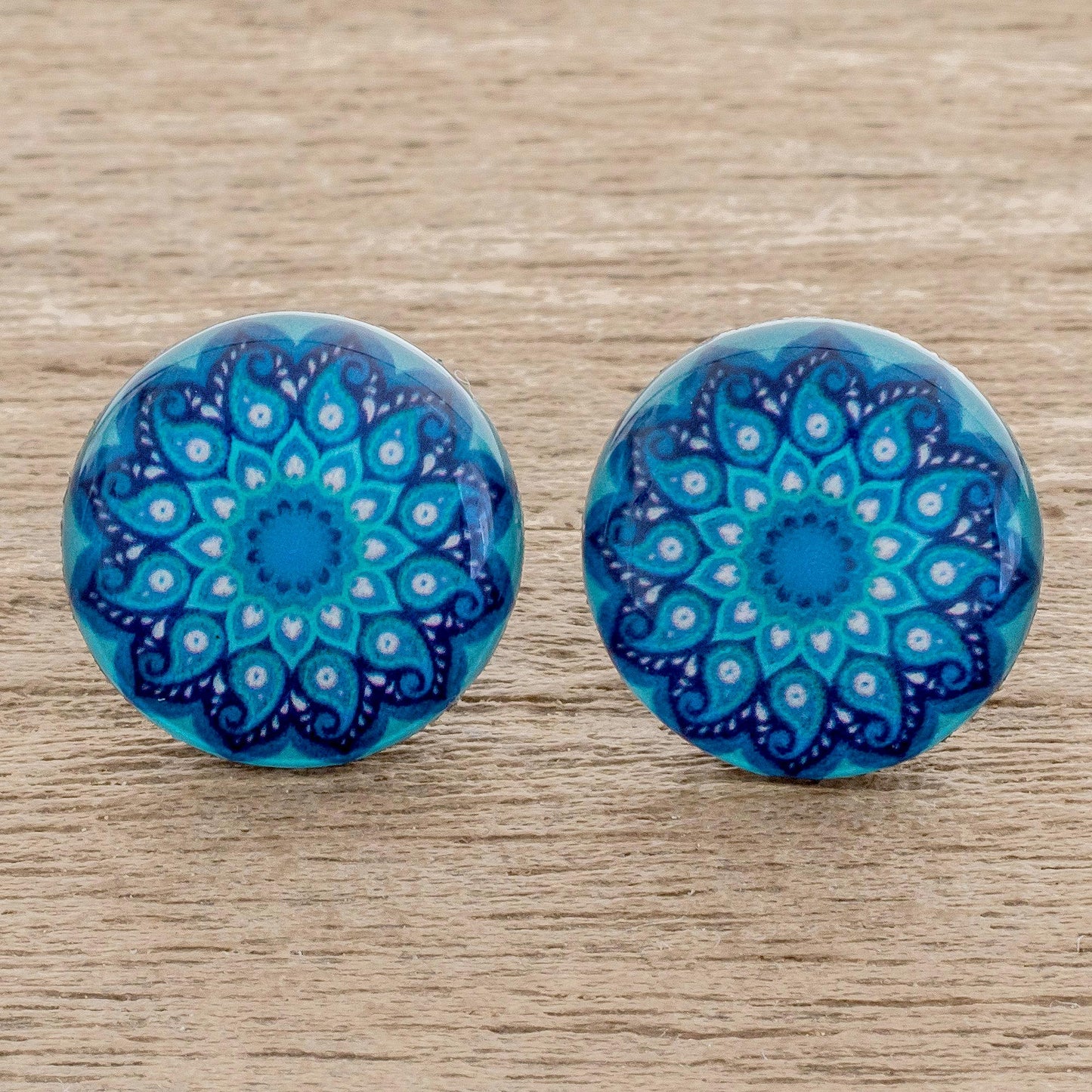 Blue Rivers Resin and Paper Stud Earrings in Blue from Costa Rica