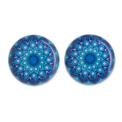 Blue Rivers Resin and Paper Stud Earrings in Blue from Costa Rica