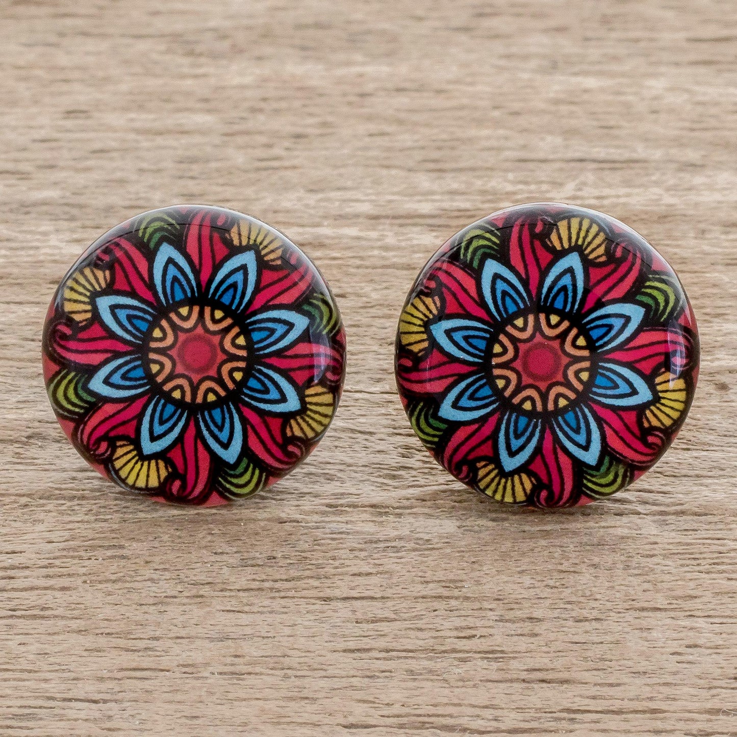 Multicolored Splendor Multicolored Resin and Paper Stud Earrings from Costa Rica