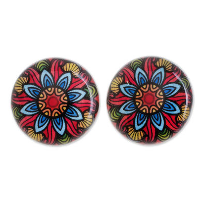 Multicolored Splendor Multicolored Resin and Paper Stud Earrings from Costa Rica