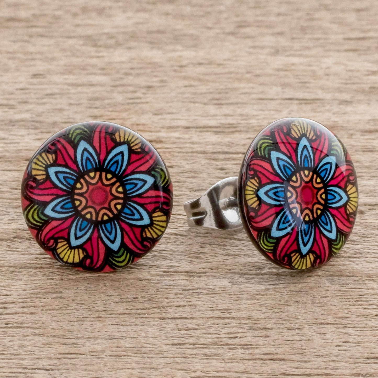 Multicolored Splendor Multicolored Resin and Paper Stud Earrings from Costa Rica