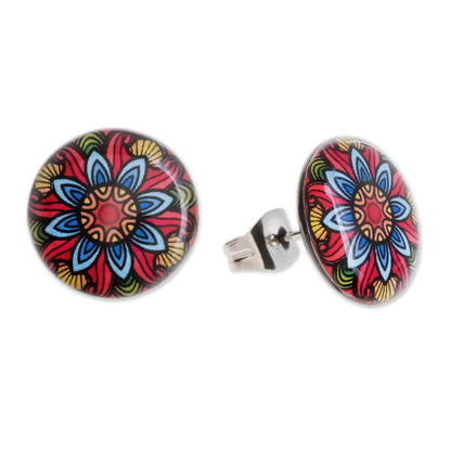 Multicolored Splendor Multicolored Resin and Paper Stud Earrings from Costa Rica