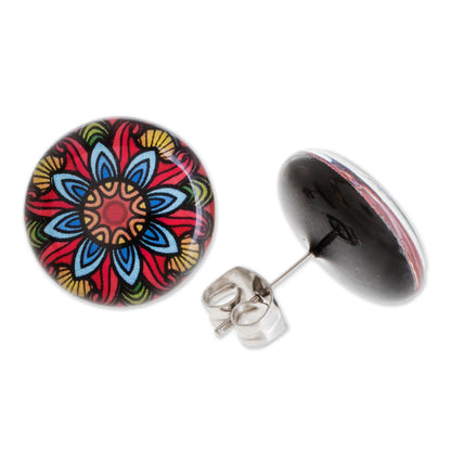 Multicolored Splendor Multicolored Resin and Paper Stud Earrings from Costa Rica