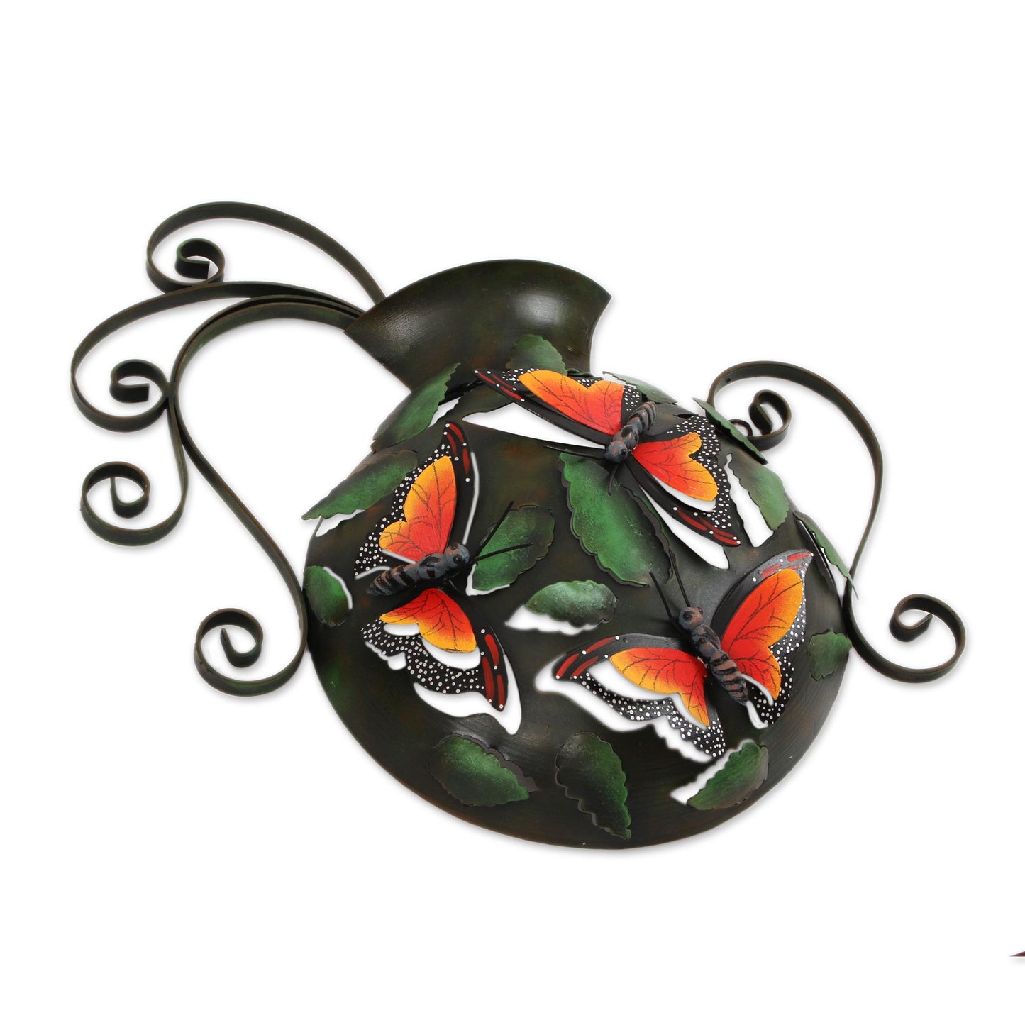 Monarch Vase Butterfly-Themed Steel Wall Sculpture from Mexico