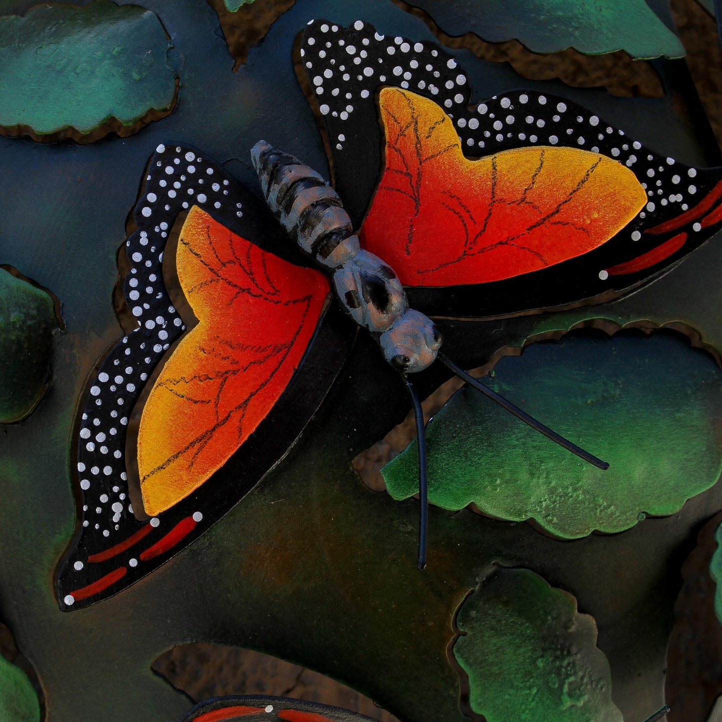 Monarch Vase Butterfly-Themed Steel Wall Sculpture from Mexico