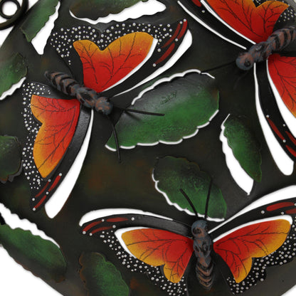 Monarch Vase Butterfly-Themed Steel Wall Sculpture from Mexico