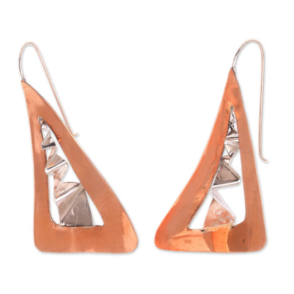 Modern Vision Modern Copper and Sterling Silver Drop Earrings from Bali