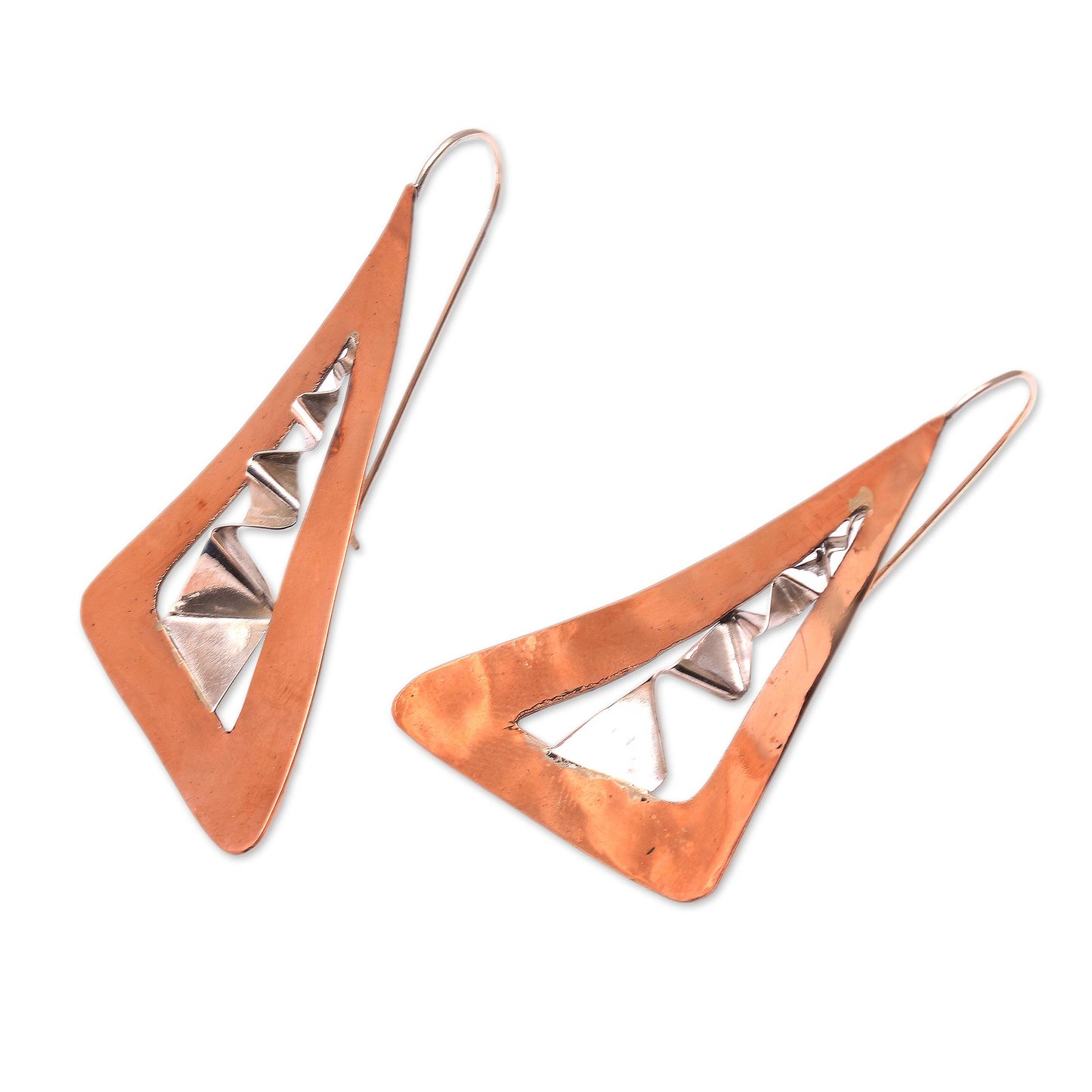 Modern Vision Modern Copper and Sterling Silver Drop Earrings from Bali