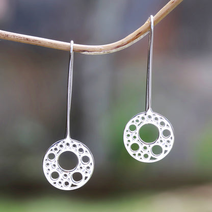 Circular Patterns Circle Pattern Sterling Silver Drop Earrings from Bali