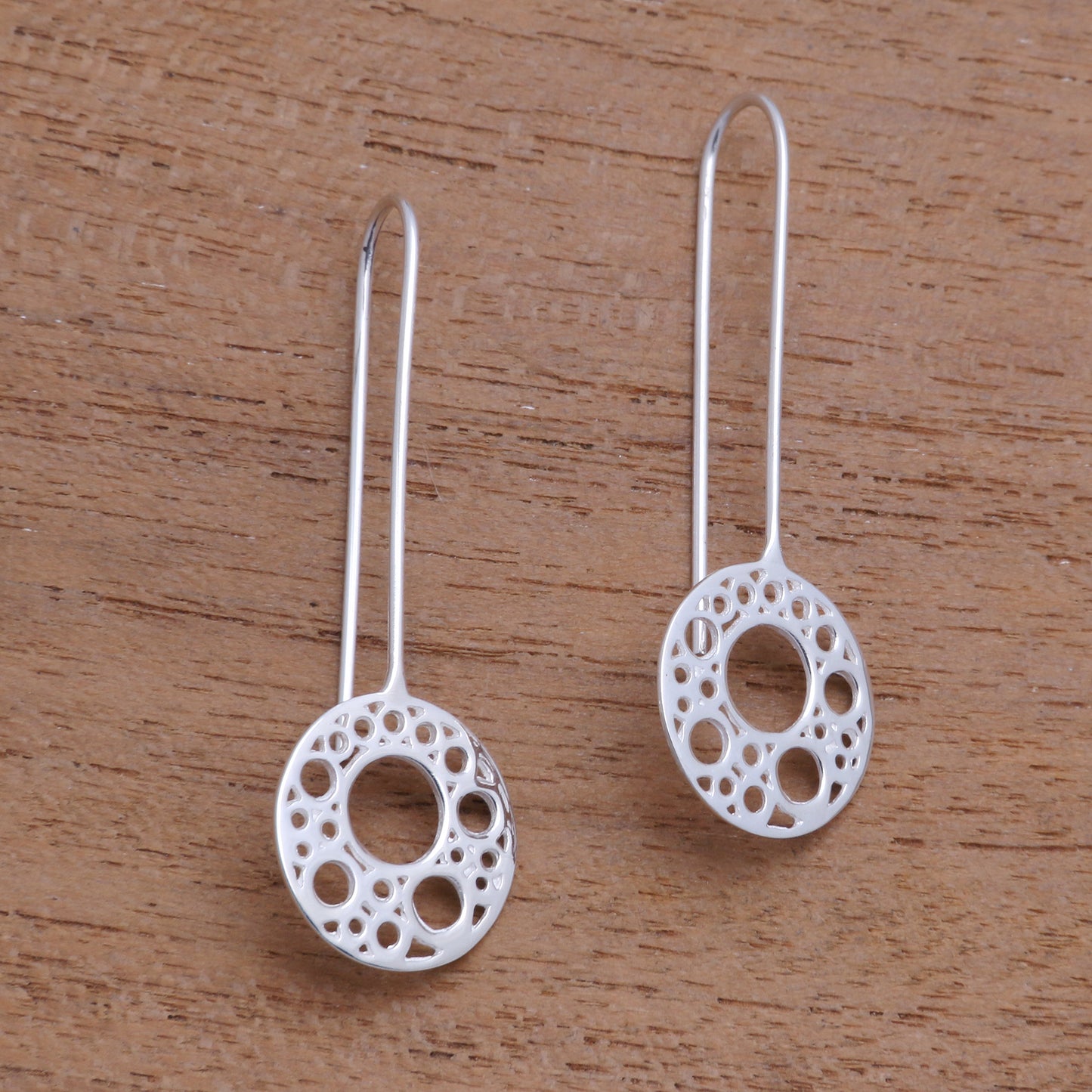 Circular Patterns Circle Pattern Sterling Silver Drop Earrings from Bali