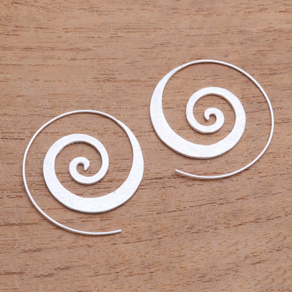 Spiral Loop Spiral-Shaped Sterling Silver Half-Hoop Earrings from Bali