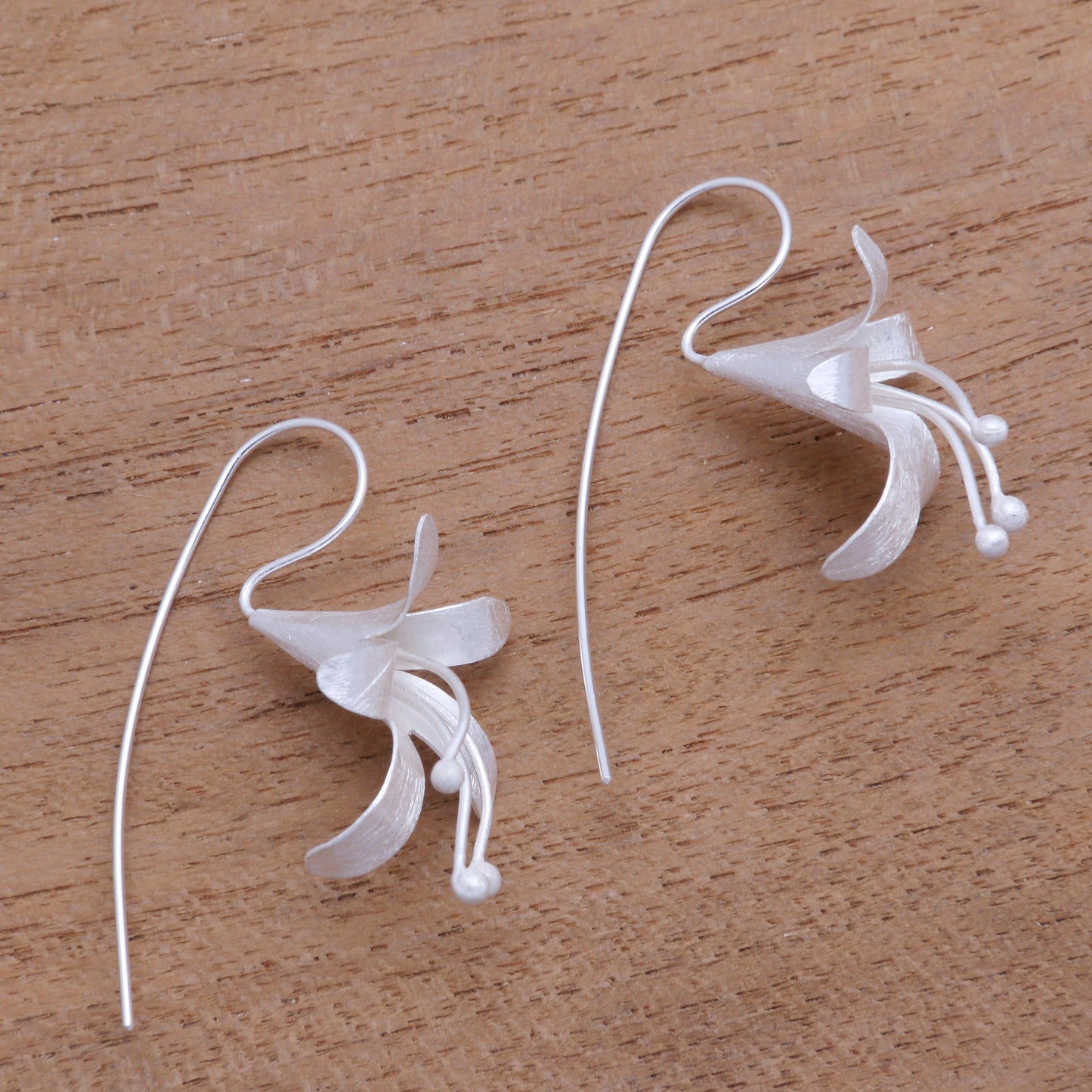 Bloom Time Handcrafted Floral Sterling Silver Drop Earrings from Bali