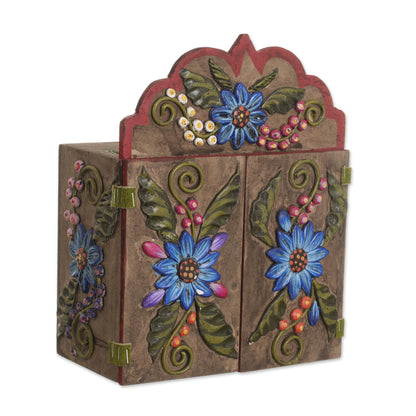 Flower Shop Floral Wood and Ceramic Retablo from Peru